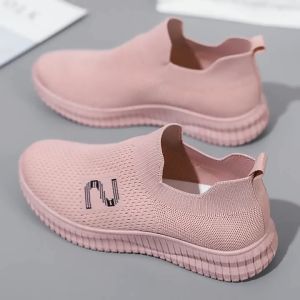 Slip On Casual Rubber Nurse Shoes For Women On Sale: Fly Knitting Comfortable Mesh Shoes Low Cut Sneakers