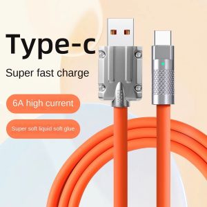 สำหรับ Xiaomi, Huawei, Samsung, OPPO, VIVO, Realme และ iPhone FOR: สายชาร์จเร็ว 120W 6A Super Fast Charge LED OD6.0หนา สายซิลิโคน Quick Charge สาย Micro USB สาย Type C สำหรับ 14 14Plus 13 13Pro MAX 12 11 11X 11 Pro Max 10 9 8 7 6 5