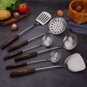 Long Wooden Handle 304 Stainless Steel Kitchen Utensil Set