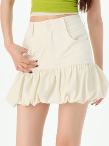 กระโปรงสั้นทรงเอเอวสูง ทรงดอกไม้สีแชมเปญ สำหรับผู้หญิง ฤดูร้อน 2025 ดีไซน์ป้องกันแสง กระโปรงสั้นทรงเอ