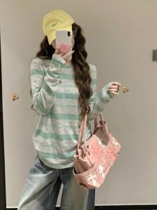 YUEZHONGWEI | Striped Round Neck Long Sleeve Summer Female T-shirt Thin Sunscreen Air Conditioning Cover Shirt