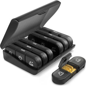 Portable Pill Box 21 Grid Black Pill Box Sorting Box Seven Days a Week Pill box that can be sliced