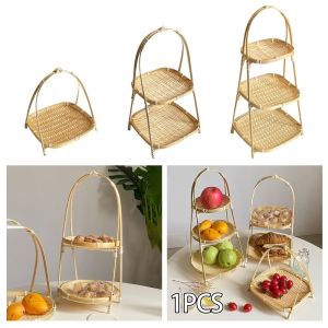 LLCY 1Pcs for Kitchen Bamboo Woven Basket 1/2/3 Layer Fruit Food Vegetable Standing Tray  Multi-function Storage Basket