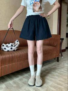 imimtuan | Retro Lace Trim Cotton Linen Shorts