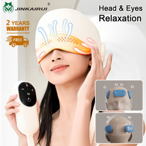 Jinkairui Sleep Aid Head Massager Airbag Massage Cap Scalp Cervical Eye Massager with Heating Kneading and Air Compression