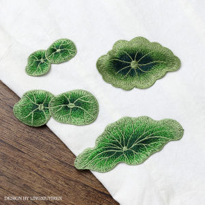 Green Lotus Leaf Small Size Cloth Sticker Patch DIY Shoe Stickers Chinese Style Embroidery Jewelry Box Decoration without Glue Need Hand Sewing