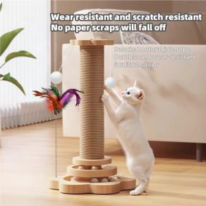 4in1 Cat Scratching Post Natural Sisal Scratcher with Interactive Track Toys and Dangling Plush Ball