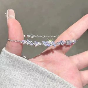 Smiling Purple Wisteria Flower Bracelet Womens Elegant Sweet Friend Gift Fine Hand Chain Fashion Jewelry Accessory