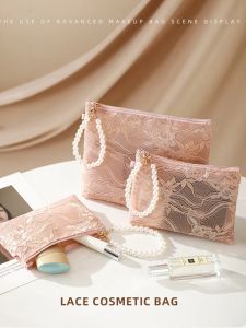 Túi Đựng Đồ Vệ Sinh Cá Nhân Phong Cách Dân Tộc Nhẹ Tinh Tế Khóa Kéo Ngọc Trai Ren Túi Đựng Đồ Trang Điểm Túi Đựng Tiền Xu Túi Nhỏ