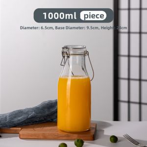 Food Grade Sealed Glass Bottle Milk Bottle Empty Juice Drink Storage Home Brewing Container Jar Cylindrical Shape Kitchen Storage