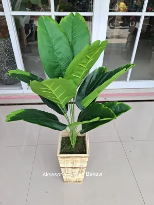 POHON PISANG ARTIFICIAL 12 DAUN DENGAN POT ROTAN BAMBU T30