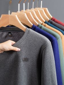 ROMON | Lormen Mens Knitted Sweater Winter Fashion Thickened Fleece Warm Inner Wear Wool Blend Long Sleeve Round Neck Pullover Sweatshirt