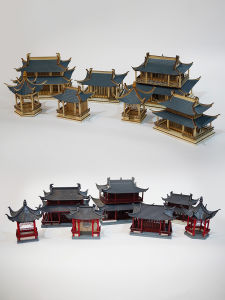 Rustic Wooden Model Ancient Chinese Architecture Micro Landscape Decorations Home Accessories Tea Table Study Soft Decorations