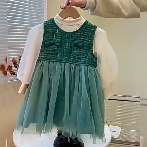 X BABY Dress Anak Perempuan Gaun Lengan Panjang Katun Tile Kotak Korean Style 1-4 Tahun