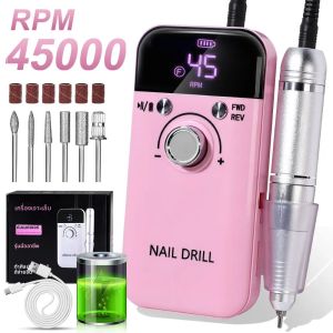 45000RPM Professional เจาะเล็บไฟฟ้าชาร์จขัดหน้าจอ LCD เหมาะสําหรับเจลเล็บแฟ้มเล็บเครื่องมือ