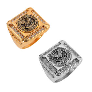 Solid Stainless Steel Eagles Kuya Ring for Men Rhinestone Golden TFOE Ring Size 7-13