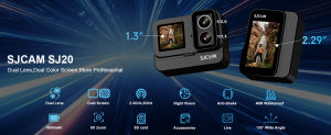 SJCAM SJ20 Dual Lens Dual Screen Dedicated Lenses For Day and Night with 4k 30FPS 5M Body Waterproof with Protective Frame Case for Outdoor Diving Sports 6-Axis Wide Angle 8X Digital zoom Slow Motion Video Camera Support 2.4G/5G WiFi Sports Action Camera