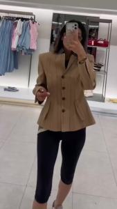 Womens Blazer Coat 2026 New Long Sleeve Linen Blend Striped Blazer for Women Autumn Elegant Chic Personality Ladies Outwear