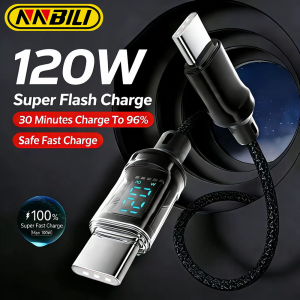 NNBILI 120W LED Display Type-C to Type-C and USB to Type-C Cable C-C for iPhone 17 A-C for Huawei Not for iPhone Xiaomi Samsung