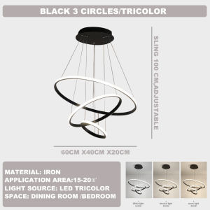 2024 New Modern Led Pendant Light Hanging Ceiling Lamp Ceiling Light Rings Circle Chandelier Loft Decor Round