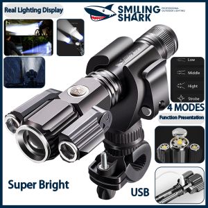 SmilingShark Bicycle Light Outdoor Cycling Flashlight USB Rechargeable Waterproof Bike Flash Light with Bike Clip 3 Lamp