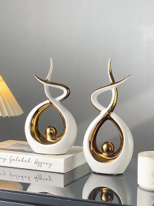 【1 Set 2 Pcs】Modern Creative Ceramic Ornaments Abstract Minimalist Living Room Bedroom Table Decor Home Decorations And Display Figurines Aesthetic TV Cabinet Ornaments