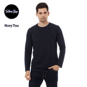 Kaos Polos Pria Oneck Lengan Panjang Bahan Katun Combed 30s Warna Navy Tua