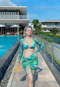 Đồ bơi nữ bikini đi biển sét 3 món tay dài phối chân váy rút sang trọng mẫu mới BIKINI SG