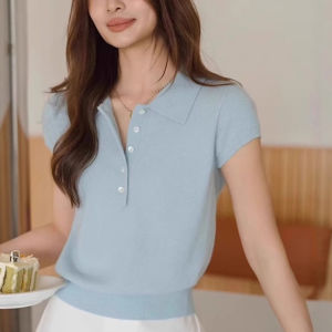DUOFEIYAN | Áo Thun Sơ Mi Elegance Bằng Lụa Băng Với Tay Ngắn Và Cổ Trụ