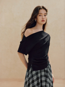 INMAN | Elegant One-Shoulder Short Sleeve T-Shirt Short Flounced Waist