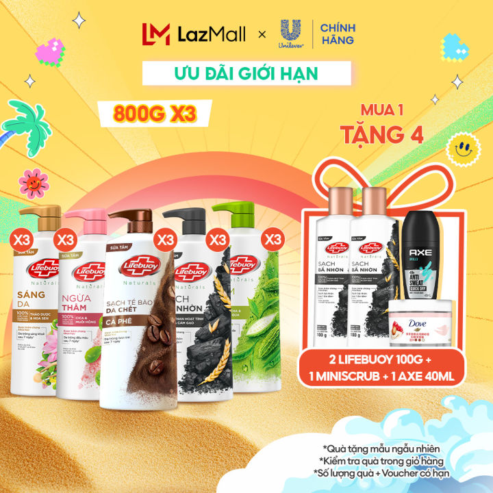 Combo Sữa tắm Lifebuoy Detox và Bảo vệ khỏi vi khuẩn 800gr (Chai) (bao ...