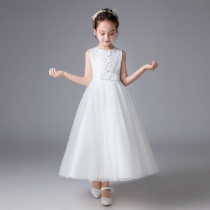 Girl Piano Performance Dress Dress Little Girl Recitation Competition Clothing Kids Host Performance Costume White