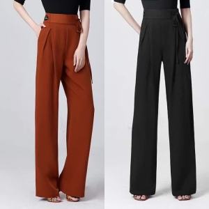 Women Latin Ballroom Dance Pants High Waist Slim Straight Leg Long Trousers Modern Dance Practice Training Costume Dance Wear