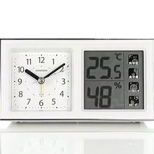 นาฬิกาตั้งโต๊ะ RHYTHM  DIGITAL CLOCK ระบบควอทซ์ มีไฟ เข็มเดินเงียบ มีเซ็นเซอร์วัดอุณหภูมิ นาฬิกาแต่งห้อง ฐานกว้าง 16 ซม.-8RE678SR