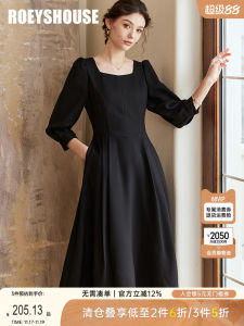 Roeys House Textured Bubble Sleeve Midi Dress Square Collar Pleated A-Line Skirt Commute Simple Style Autumn New Arrival