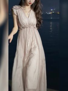 Elegant New Summer Stylish French Dress Waist-Cinched Sleeveless