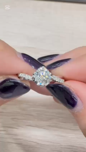 TDG 10K White Gold Lab-Grown Diamond Solitaire Ring with Pavé Band