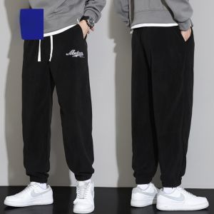 ROMON | Lormen Mens Fleece Lined Pants Winter Thick Style Trendy Brand Sweatpants Loose Cuffed Lamb Velvet Sports Casual Long Trousers