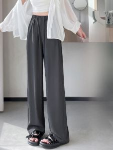 LANGPIN | Womens Slim Fit Ice Silk Drapey Wide Leg Pants Summer Thin Casual Loose Straight Cut Versatile Suit Trousers High Waist Commute Style