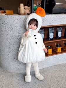 Fleece Lined Christmas Dress Baby Girls Winter Vest Skirt Snowman Design White Princess Dress Warm Comfortable Childrens Clothing
