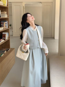 Elegant Design Sensation French Style Long Dress Women High Waist A-Line Skirt Bubble Sleeve Polyester Fiber Spring Summer