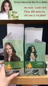 Dầu Gội Phủ Bạc Nhuộm Tóc Thảo Dược BUBBLE Đen Tóc Tại Nhà Hộp 10 Gói Dầu Gội Nhuộm Tóc Nhân Sâm Nuôi Dưỡng Tóc Óng Mượt Kích Thích Mọc Tóc Chống Rụng Tóc Dưỡng Tóc Chắc Khoẻ Óng Mượt Nhuộm Tự Nhiên Lên Màu Nhanh An Toàn Tại Nhà | Moska