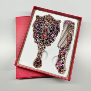 Creative Retro Peacock Open Screen Small Mirror Handle Metal Makeup Mirror Portable Mirror Comb Set Holiday Gift Makeup Mirror