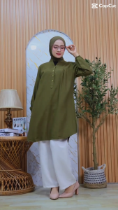 Inara tunik polos viscose premium-atasan wanita kerah v lengan panjang size standar jumbo big bisa cod
