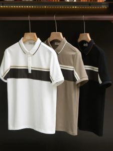 Classic Mens Spring Summer Short Sleeve Polo Shirt Casual Striped Turn-down Collar Versatile Business Casual Fashion Urban Style