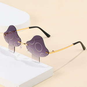 Novel Irregular Mushroom Shape Sunglasses Retro Trendy Fun Rimless Sun Glasses for Women Men Halloween Decorations Party Favor