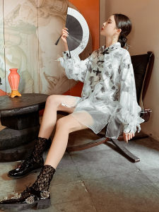 Womens Modified Hanfu Shirt National Trend Button up Top Chinese Style Qipao Element Daily Wear Traditional Ethnic Fashion