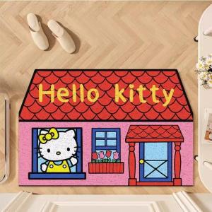 Adorable Cartoon Kitty Door Mat Indoor Entrance Hallway Rug Anti Slip Wear Resistant Home Use Silk Circle Floor Carpet