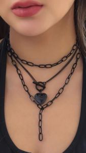 IngeSight.Z Gothic Multi Layer Heart Ball Pendant Necklace For Women Punk Black Sspray Paint Metal Chain OT Buckle Choker Neck