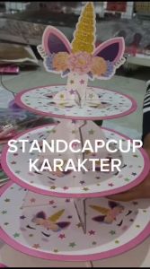 Standing Stand Cupcake Tempat Cake 3 Susun Karakter Unicorn Kuda Pony Glitter Set